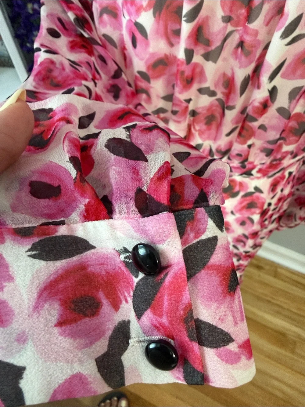 kate spade Pink and Fuchsia Floral Tie-Neck Long-Sleeve Dress